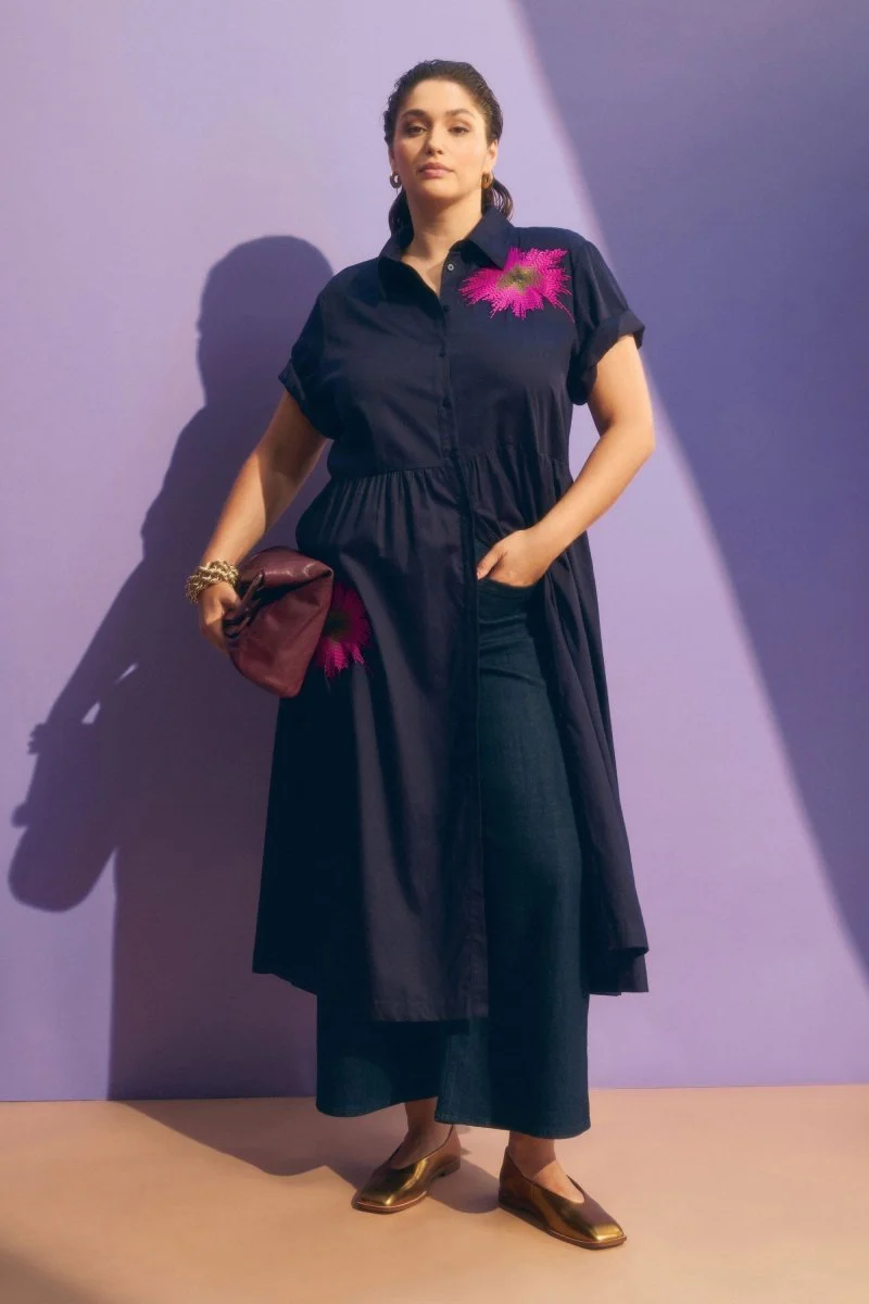 Elk Eiren Shirt Dress - New Navy/Fuchsia