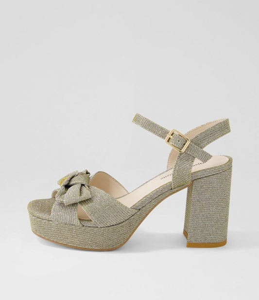 Django & Juliette Omee Fabric Heels - Old Gold Shine