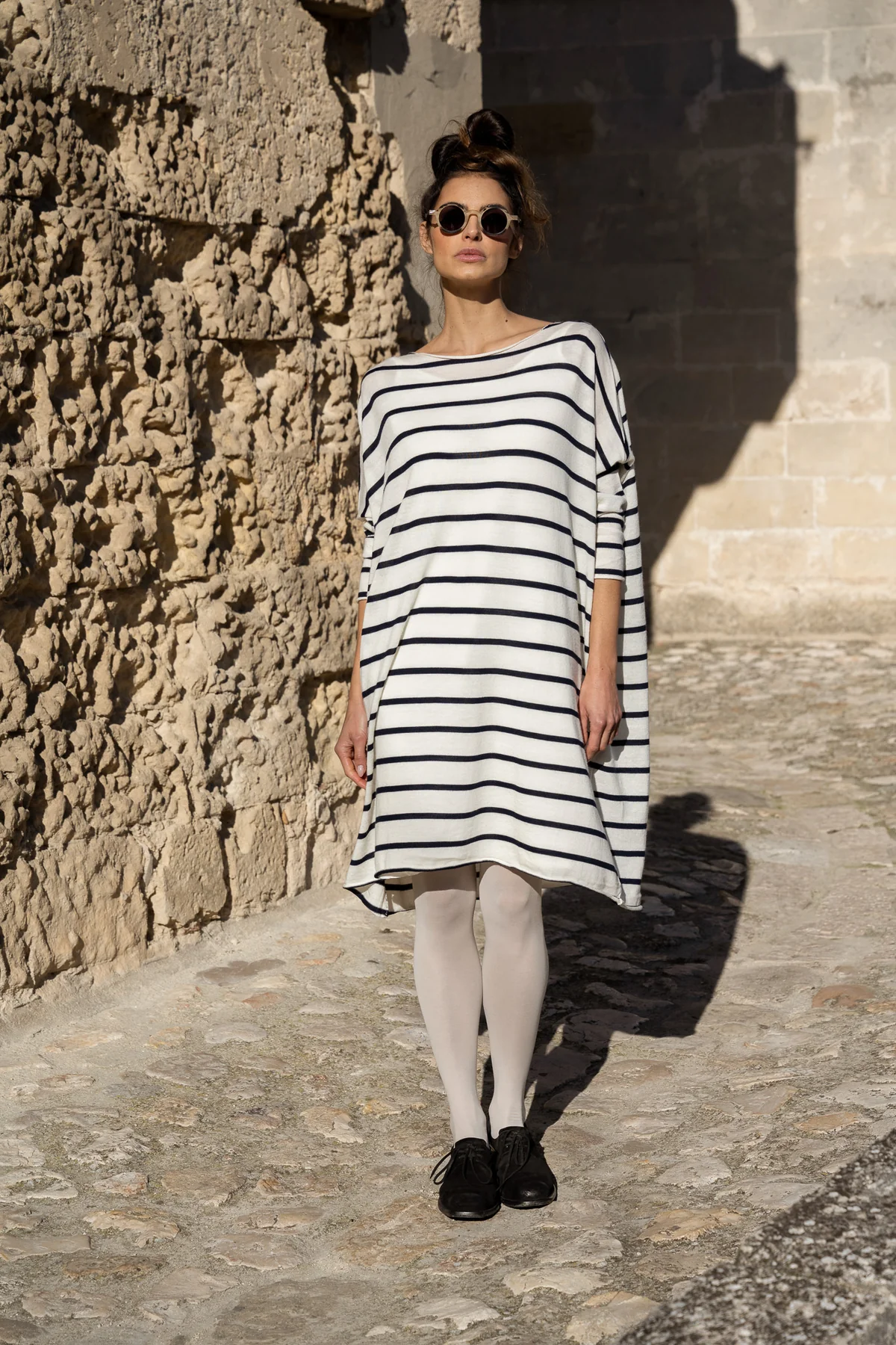 Meg By Design Emi Wool Dress - Cream with Navy Stripe