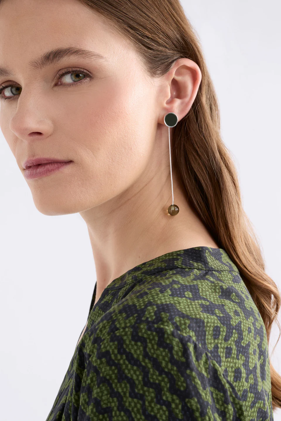 Elk Laspar Long Drop Earring - Dark Olive