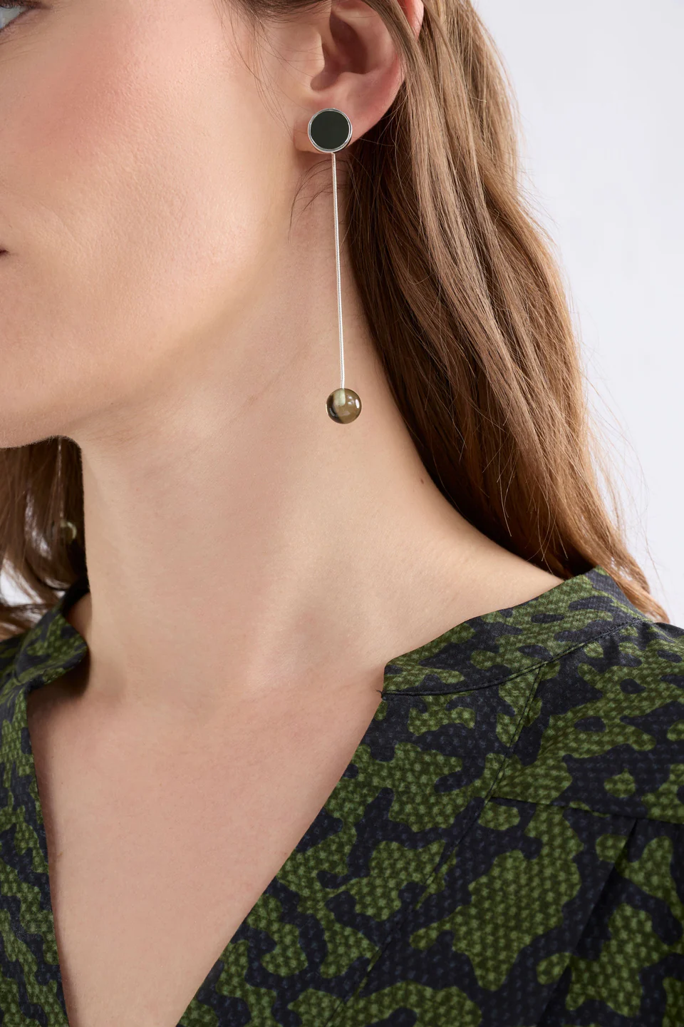 Elk Laspar Long Drop Earring - Dark Olive