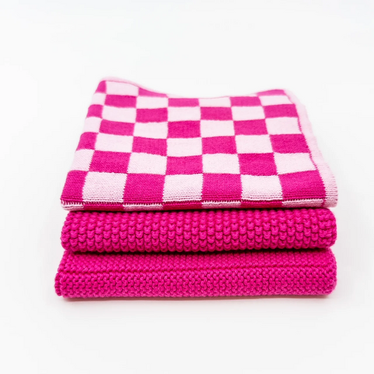 Ecovask Mixed Cloths 3pk - Raspberry Chequer