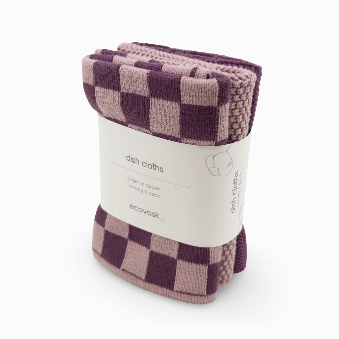 Ecovask Dishcloth Variety 3pk - Grape Orchid Chequer
