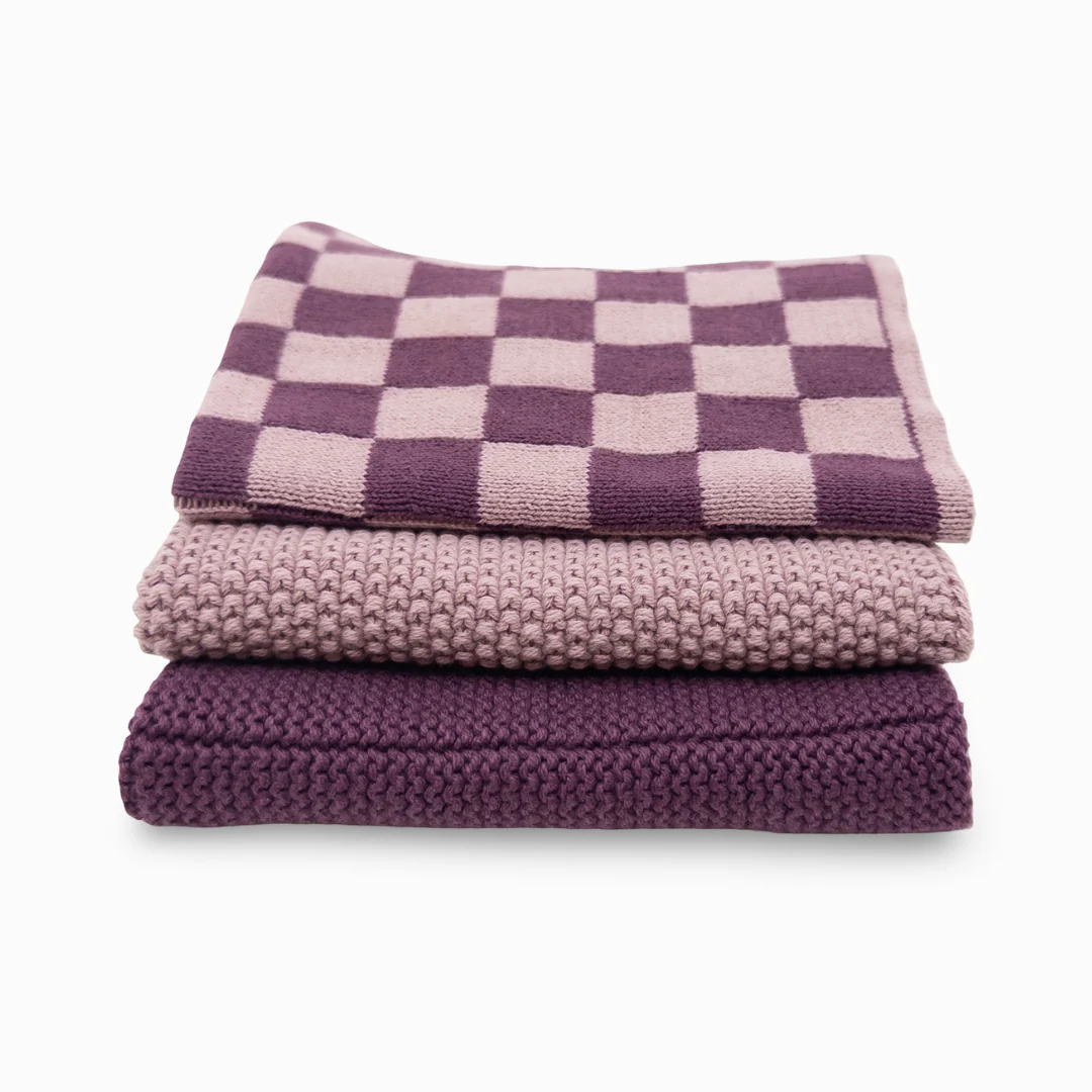 Ecovask Dishcloth Variety 3pk - Grape Orchid Chequer