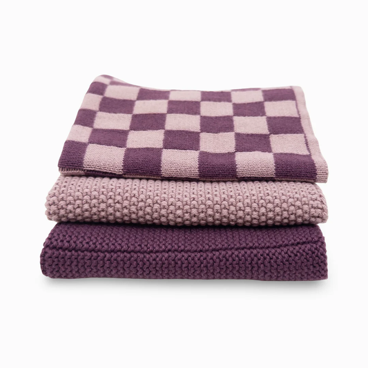 Ecovask Dishcloth Variety 3pk - Grape Orchid Chequer