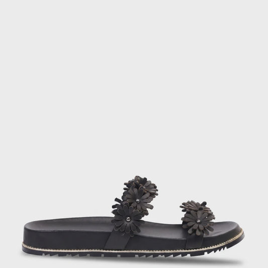 Kathryn Wilson Floral Slide - Black Calf