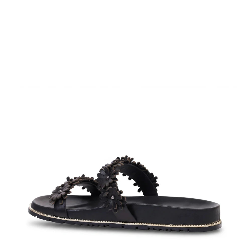 Kathryn Wilson Floral Slide - Black Calf
