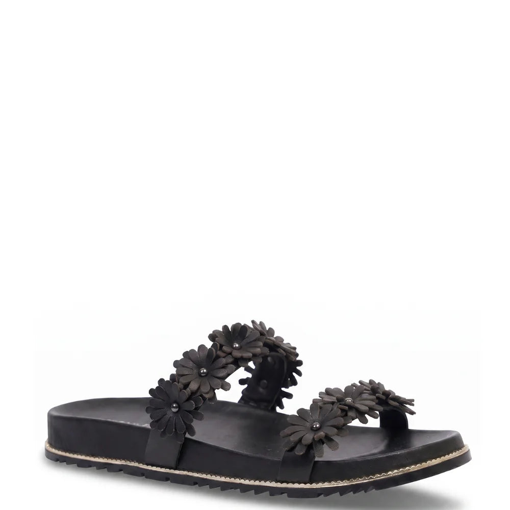 Kathryn Wilson Floral Slide - Black Calf