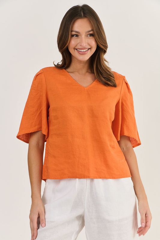 Naturals Linen V-Neck Top GA289 - Tamarind