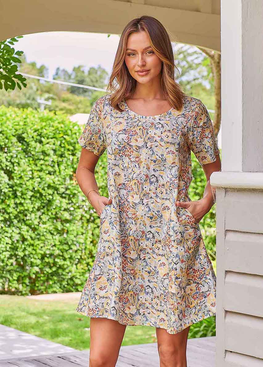 Naturals Linen SS Dress GA444 - Tapestry