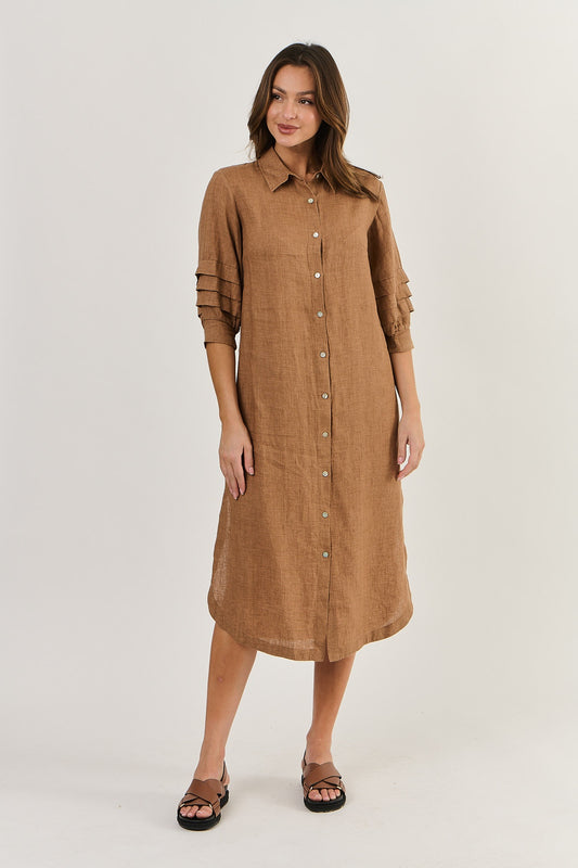 Naturals Linen Shirt Dress GA488 - Gingerbread