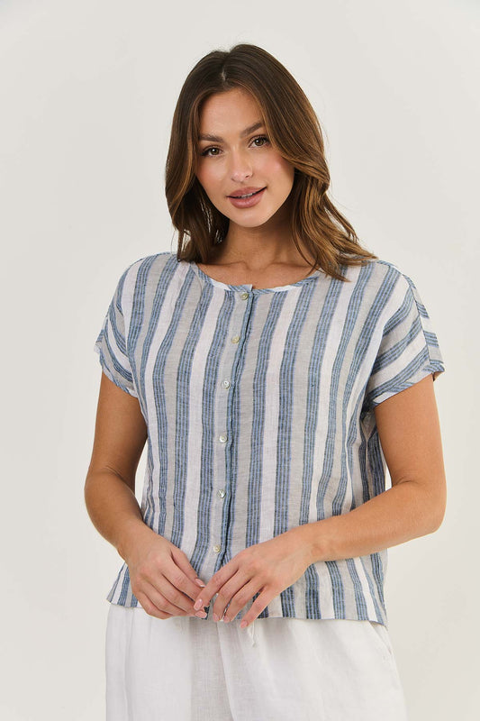 Naturals Linen Button Through Top GA504SL - Slipstream