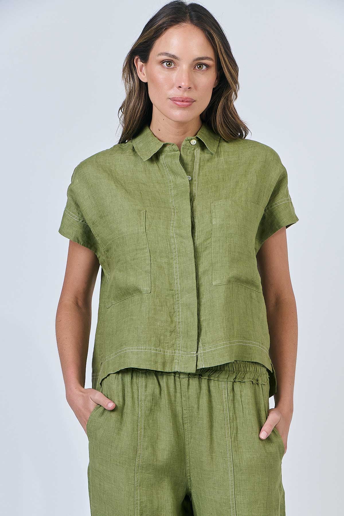 Naturals GA533 Button Thru Top - Moss
