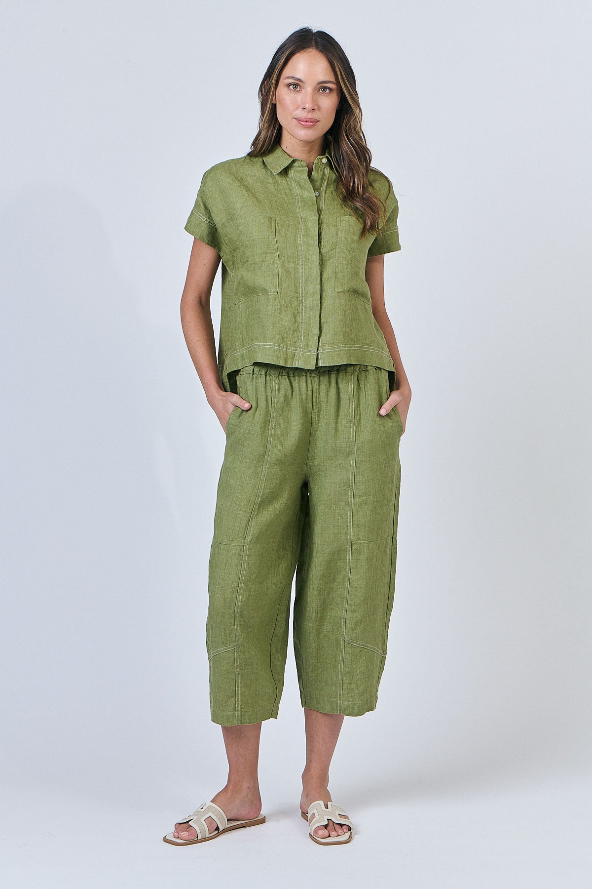 Naturals GA533 Button Thru Top - Moss