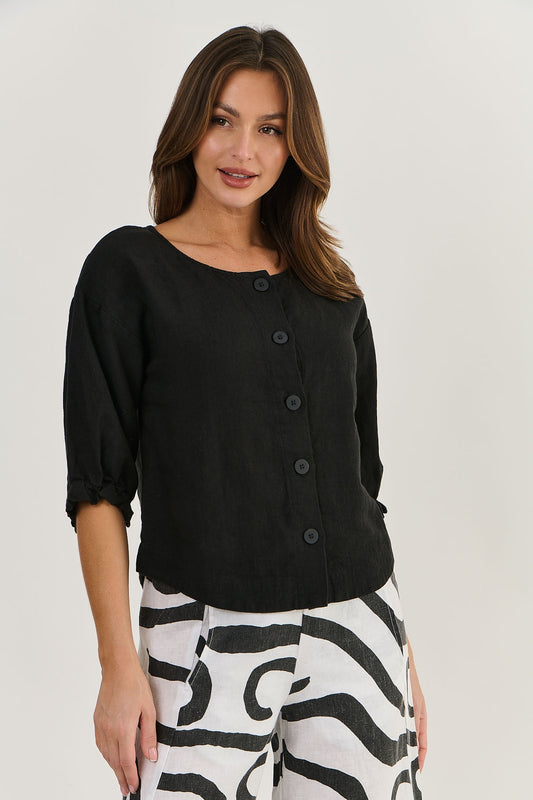 Naturals Linen  Shirt/Jacket GA539 - Black