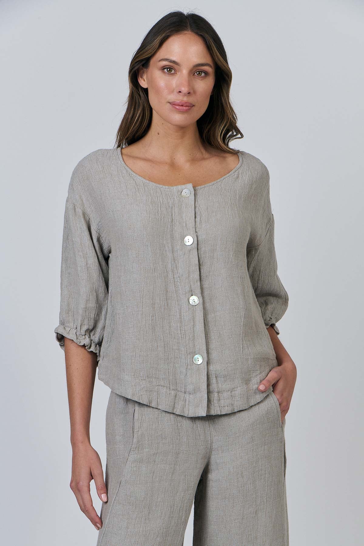 Naturals GA539 Button Thru Top - Cement