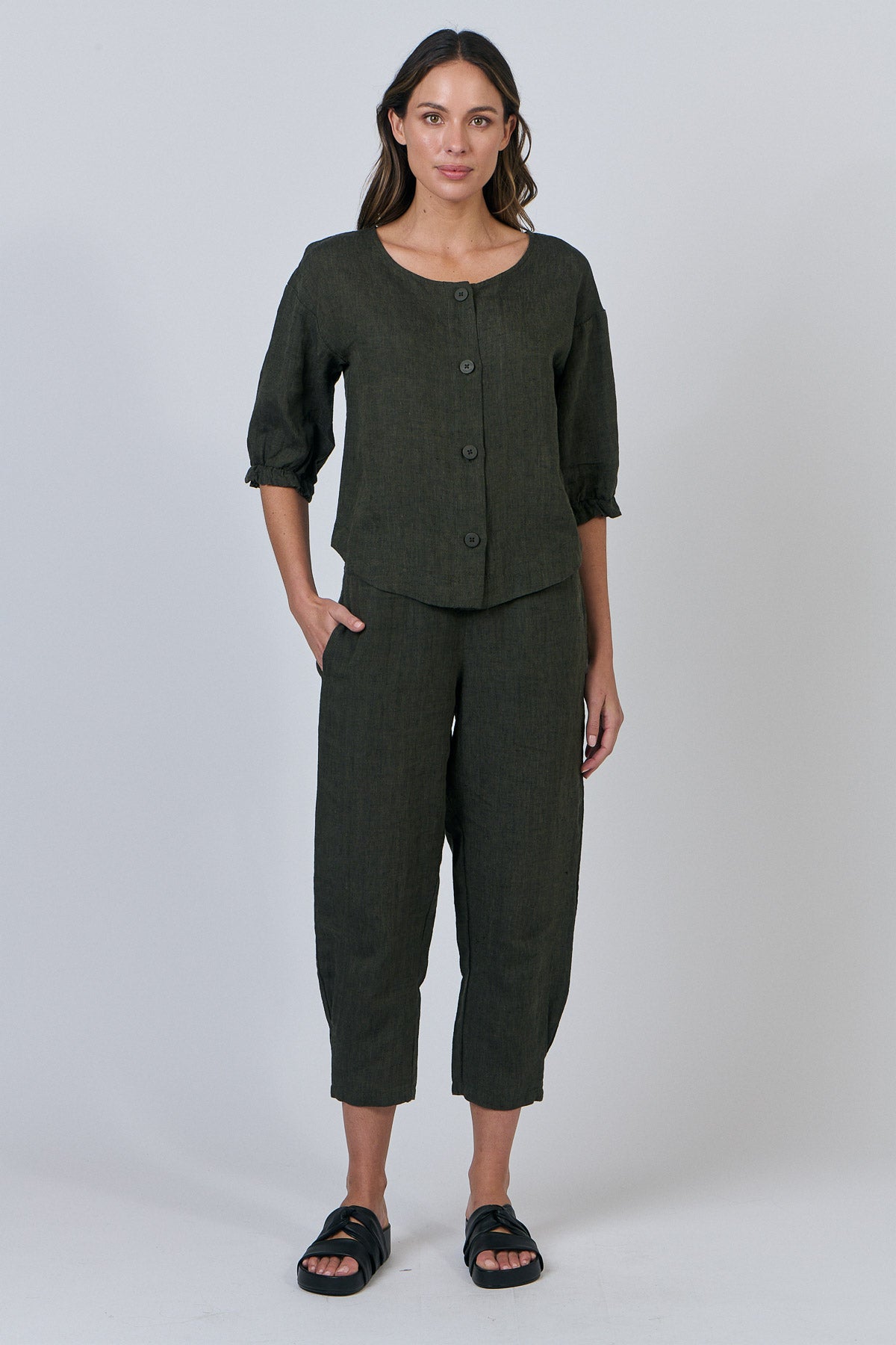 Naturals GA539 Button Thru Top - Licorice