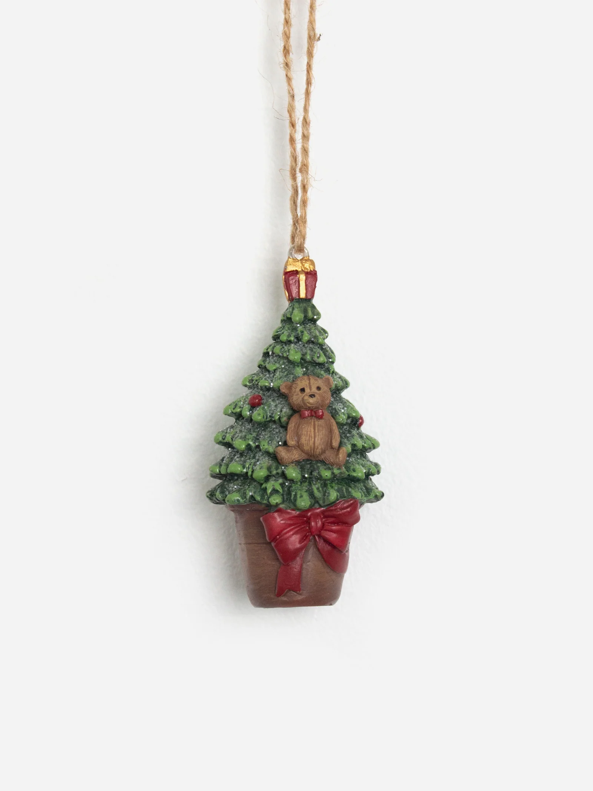 French Country Hanging Potted Tree with Bear