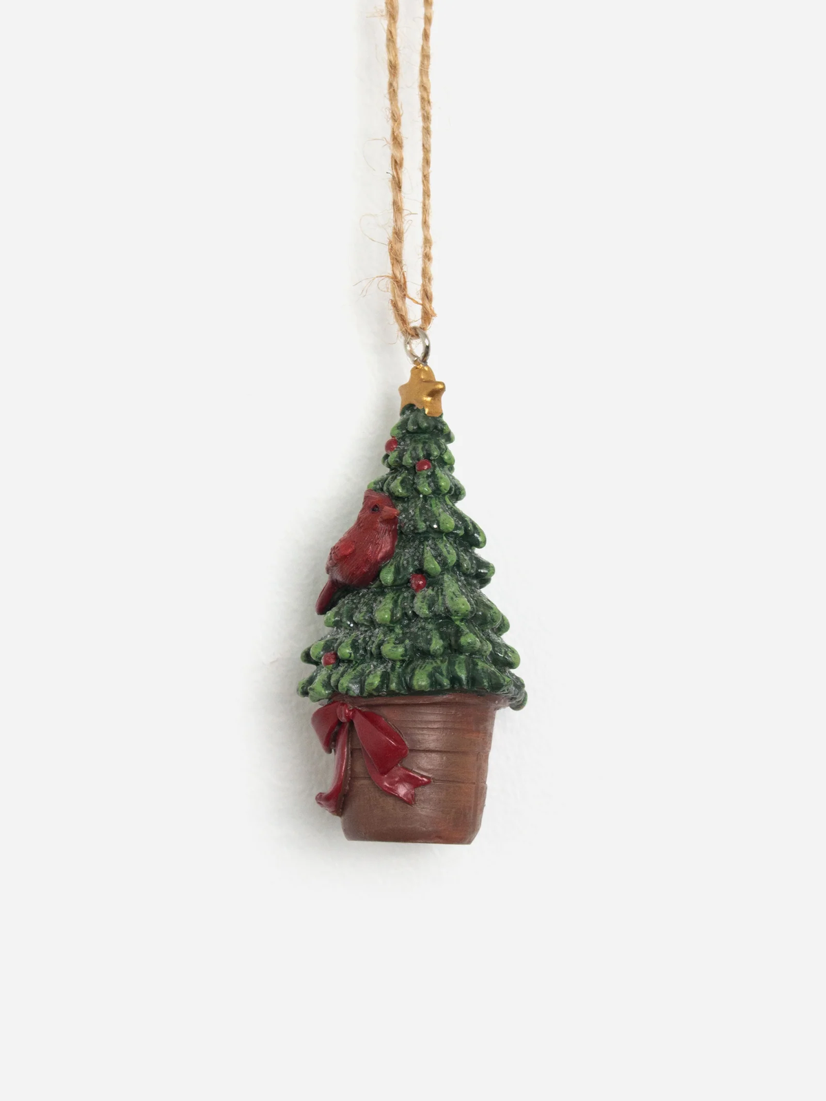 French Country Hanging Potted Tree with Bird