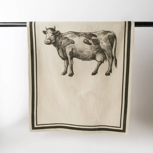 Le Forge French Grainsack Tea Towel Natural & Olive - Cow