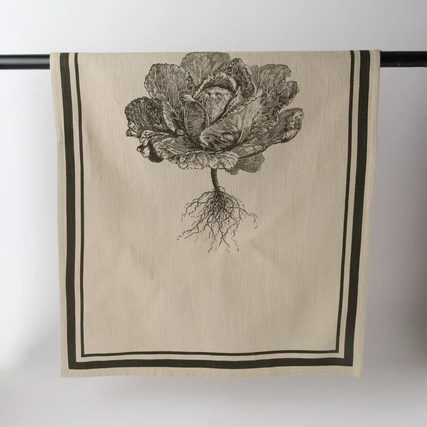 Le Forge French Grainsack Tea Towel Natural & Olive - Cabbage