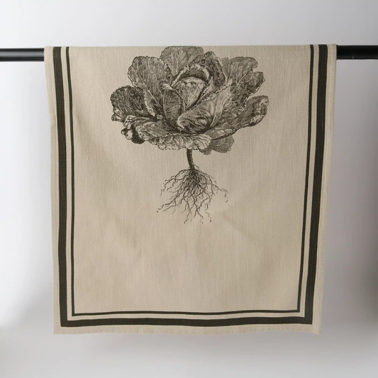 Le Forge French Grainsack Tea Towel Natural & Olive - Cabbage