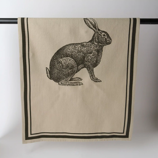 Le Forge French Grainsack Tea Towel Natural & Olive - Rabbit