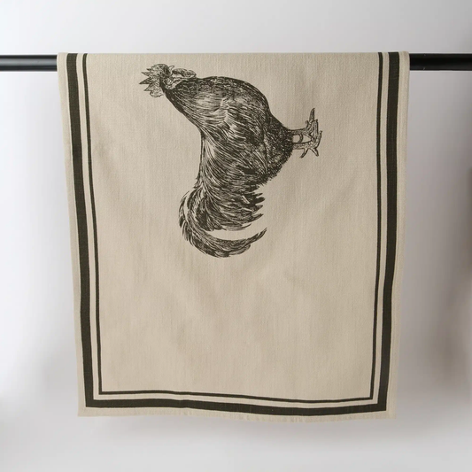 Le Forge French Grainsack Tea Towel Natural & Olive - Rooster