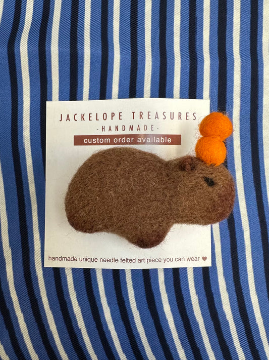 Jackelope Treasures Capybara Brooch - 2 Orange