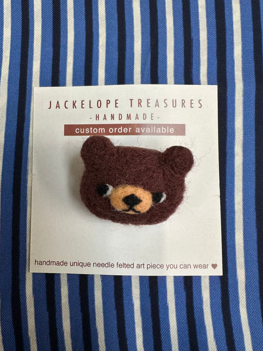 Jackelope Treasures Bear Face Brooch - Chocolate