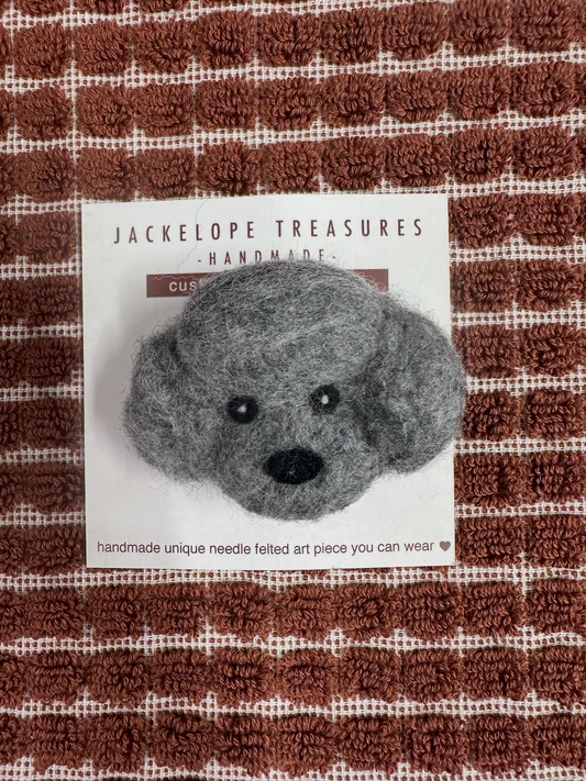 Jackelope Treasures Poodle Brooch - Grey