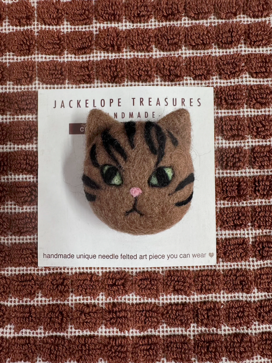 Jackelope Treasures Tabby Cat Face Brooch