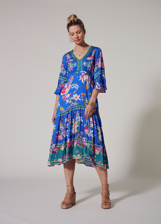 Loobie's Story La Fiesta Midi Dress - Corfu Blue Multi