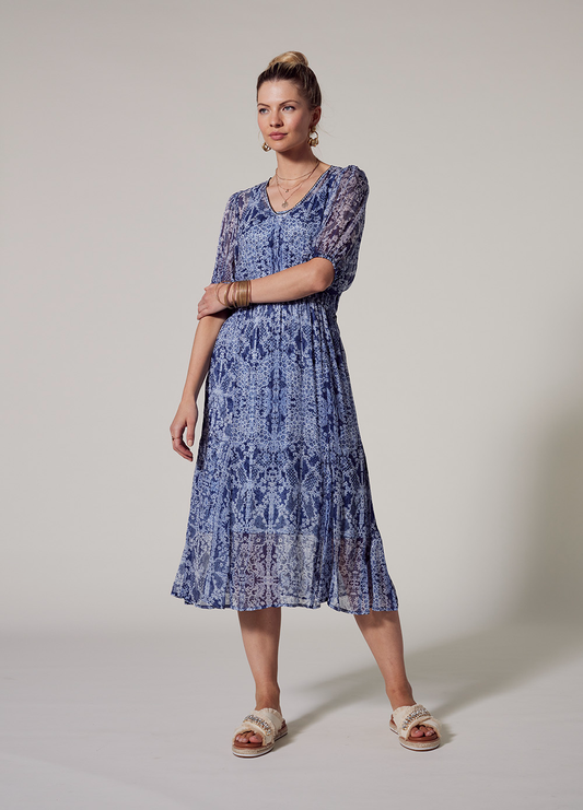 Loobie's Story Arezzo Midi Dress - Indigo Multi