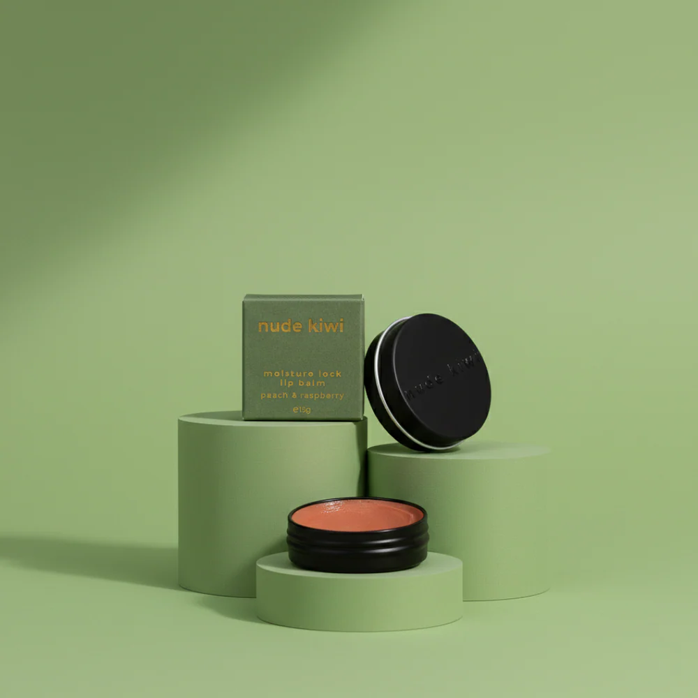 Nude Kiwi Moisture Lock Lip Balm Peach/Raspberry