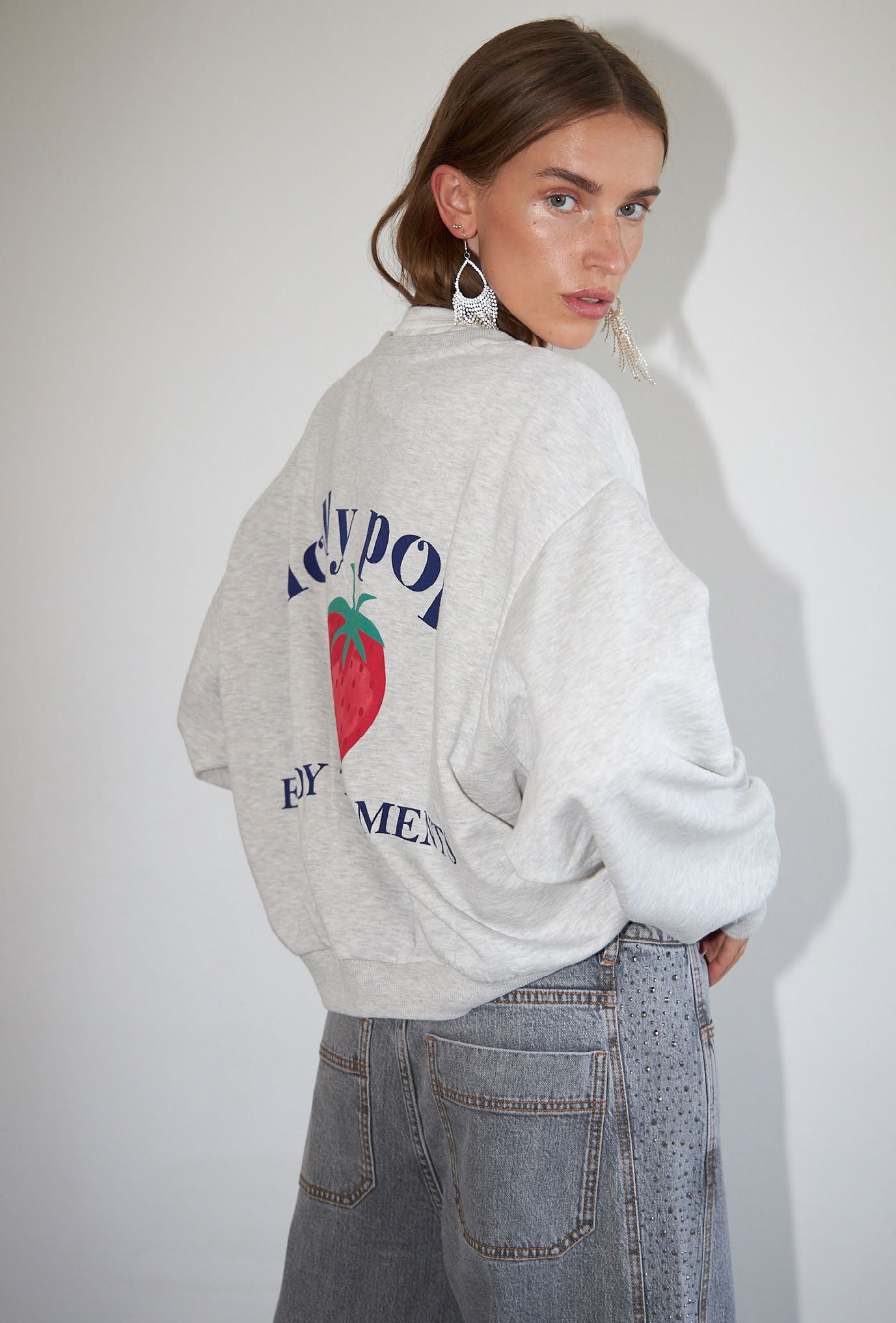 Lollys Laundry Sydney Strawberry Sweatshirt LS - Light Grey Melange