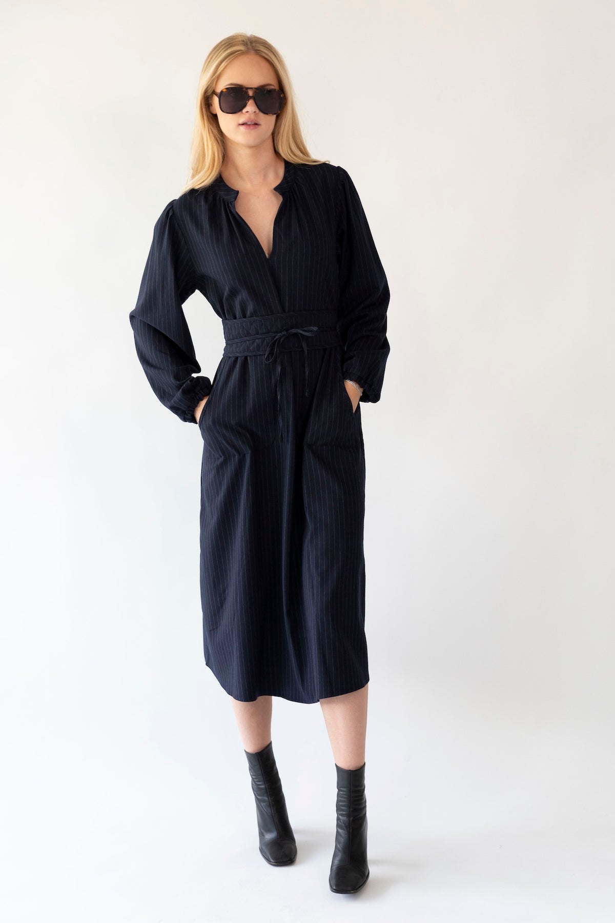 Lollys Laundry ParisLL Midi Dress LS - Dark Navy