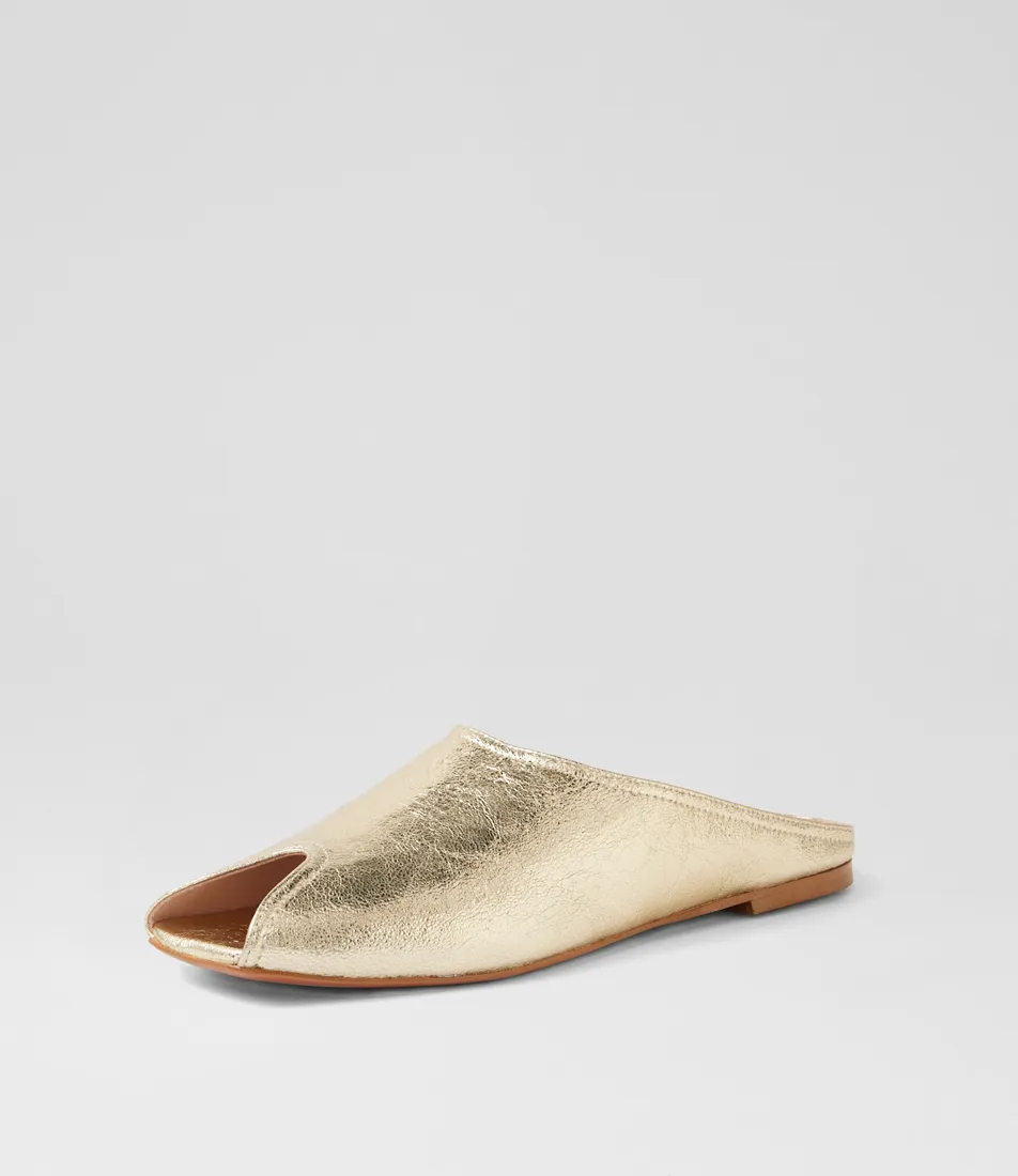 Mollini Boni Leather Sandals - Crackle Gold
