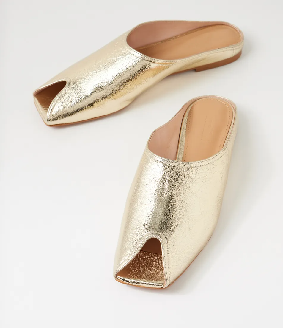 Mollini Boni Leather Sandals - Crackle Gold