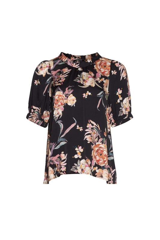 Madly Sweetly Peony Princess Sateen Top - Black Multi