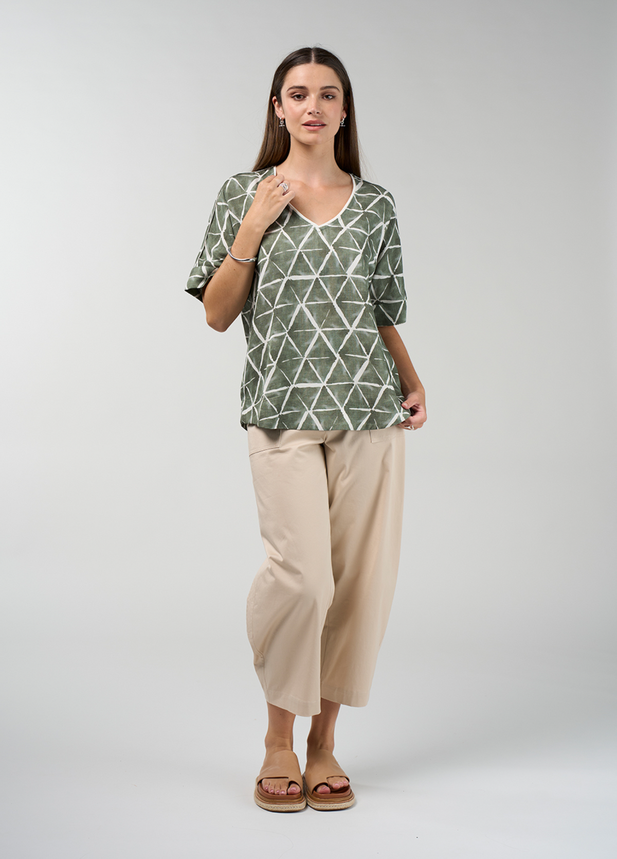 Madly Sweetly Prism Top - Khaki Multi