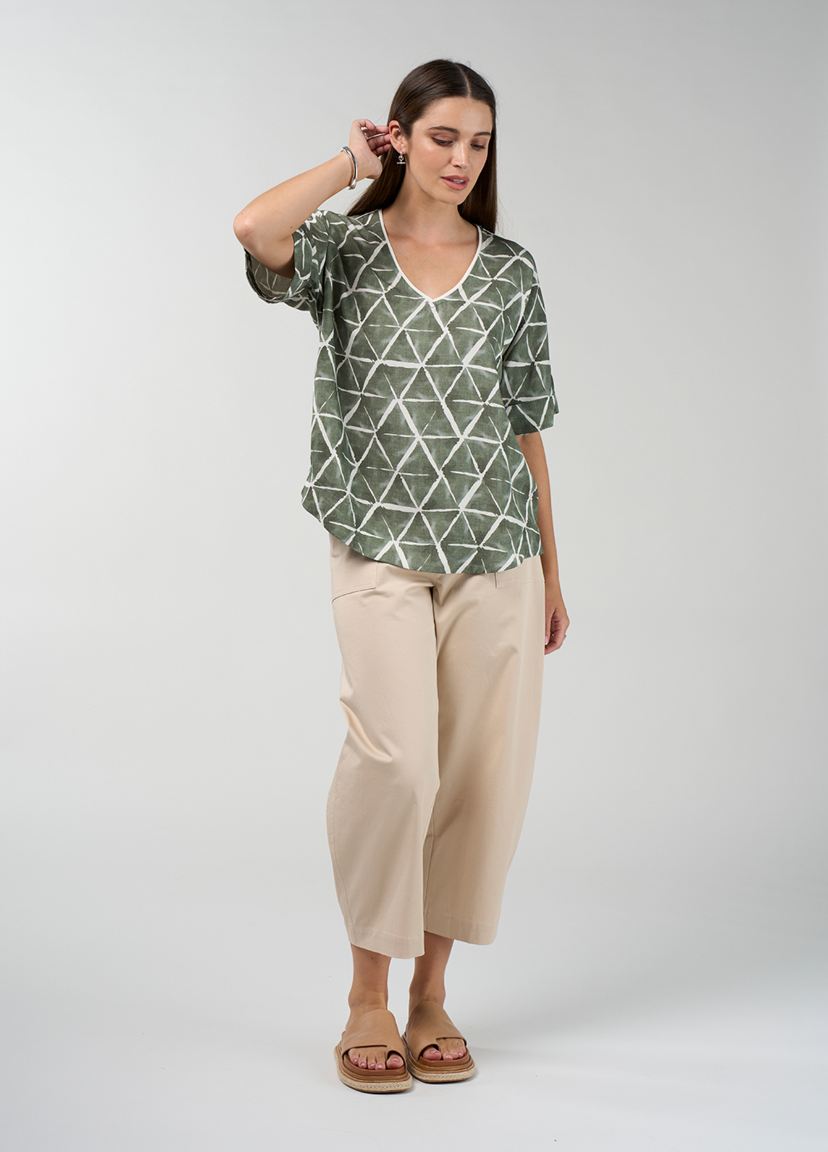 Madly Sweetly Prism Top - Khaki Multi