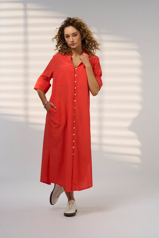 Madly Sweetly Drift Shirt Dress - Blood Orange