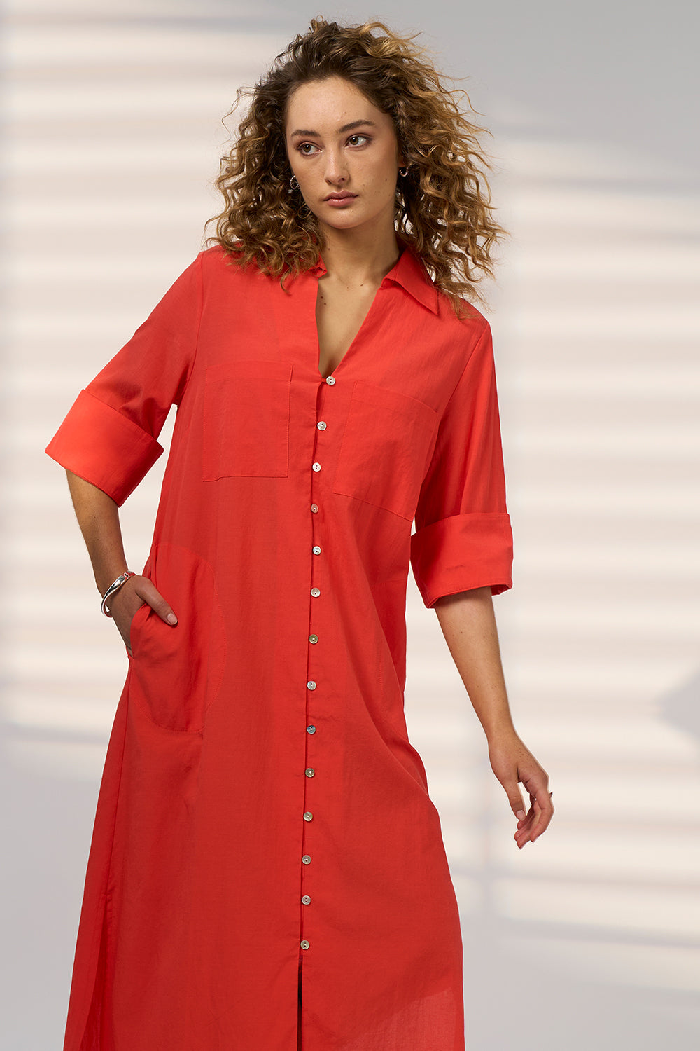 Madly Sweetly Drift Shirt Dress - Blood Orange