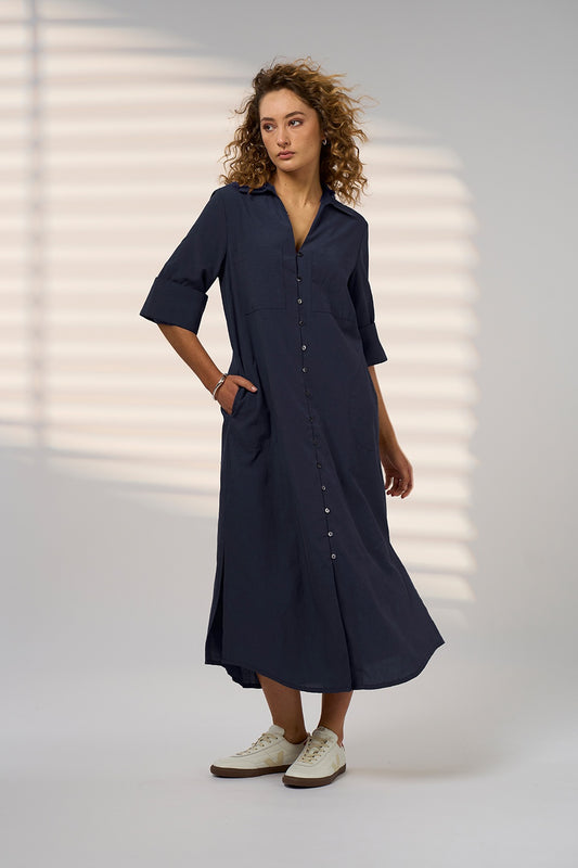 Madly Sweetly Drift Shirt Dress - Navy