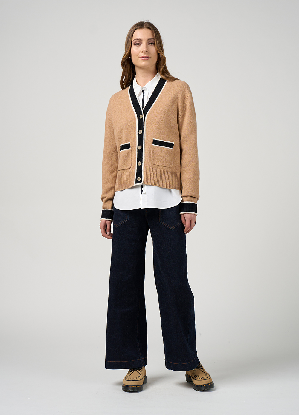 Madly Sweetly College Cardi - Camel/Black