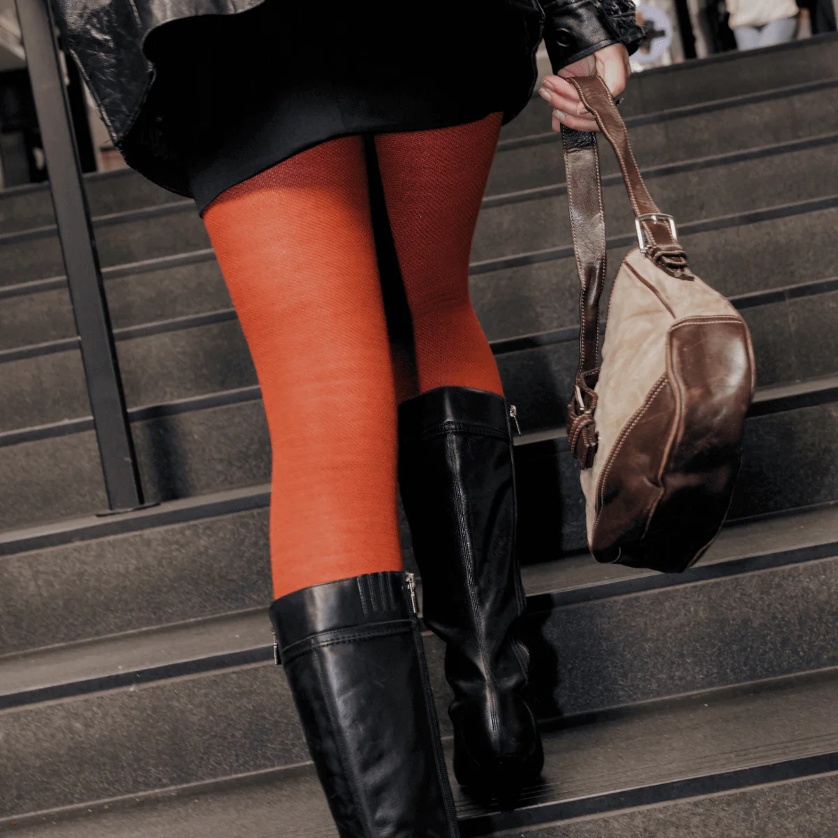 Lamington Merino Wool Textured Knit Tights - Spice