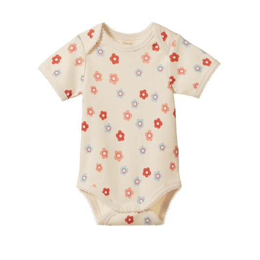 Nature Baby Short Sleeve Bodysuit - Petite Flora Stamp Print