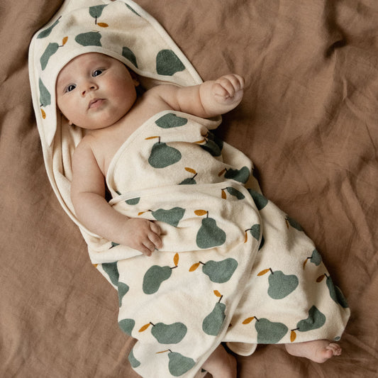 Nature Baby Organic Cotton Hooded Towel - Pear Print