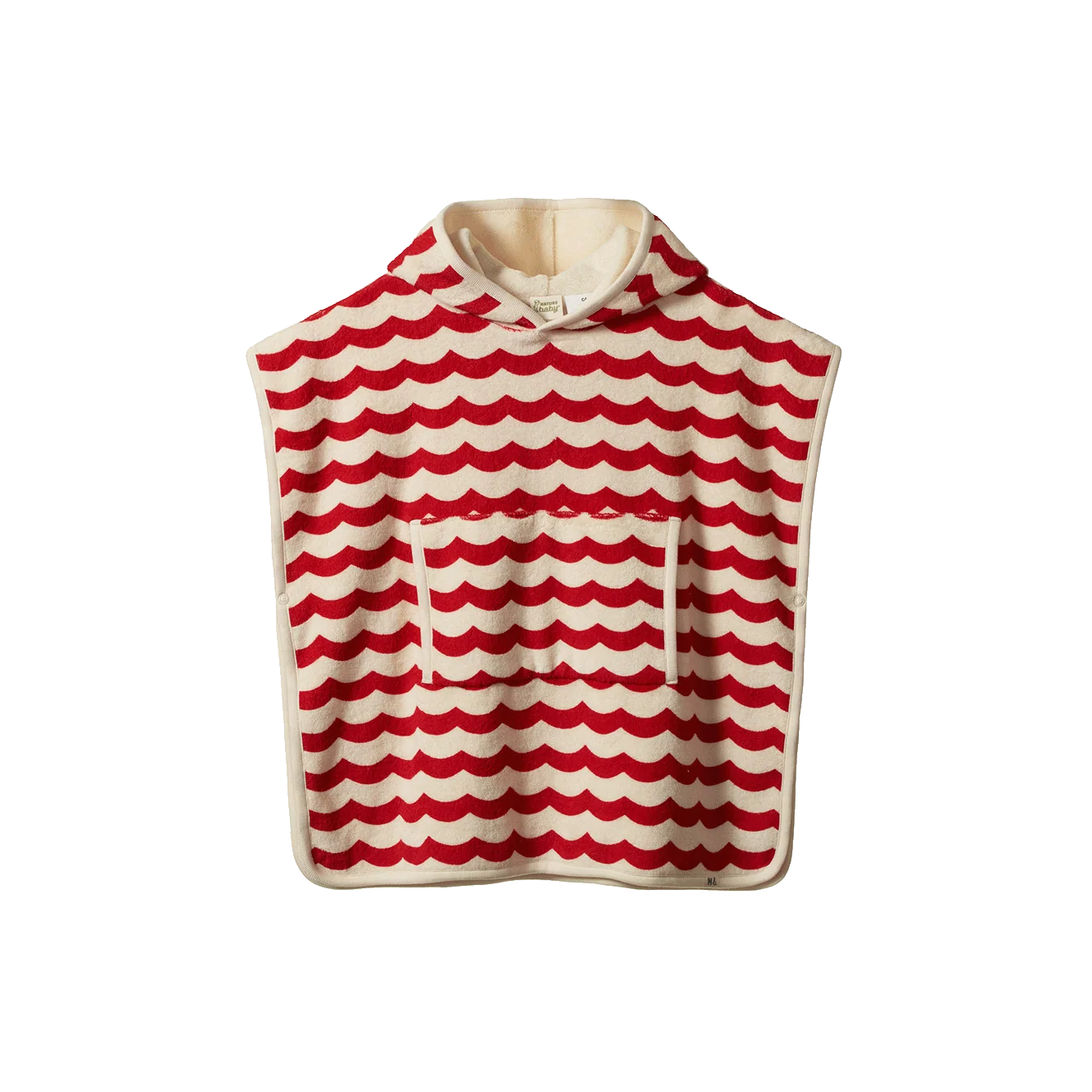 Nature Baby Organic Cotton Poncho Towel - Waves Red Print